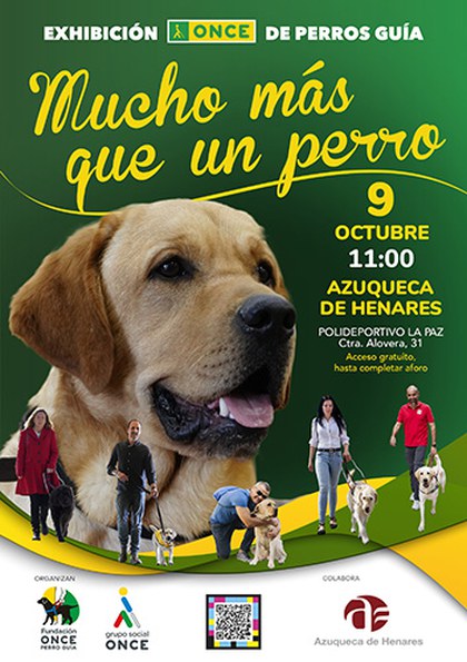 Imagen de noticia: Exhibición de perros guía de la ONCE en Azuqueca de Henares (Guadalajara), bajo el lema 'Mucho más que un perro' Cartel exhibición perros guía en Azuqueca de Henares